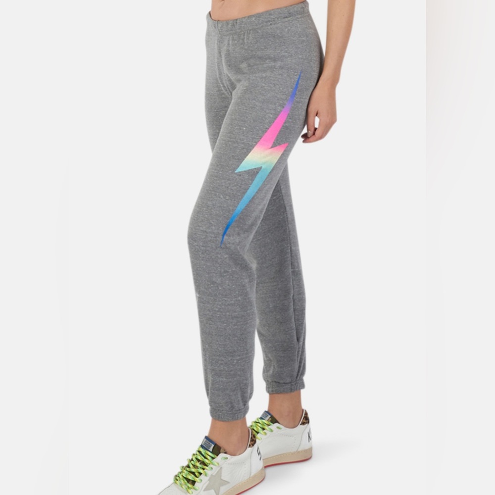 Aviator Nation Grey Rainbow Lightning Bolt Sweatpants